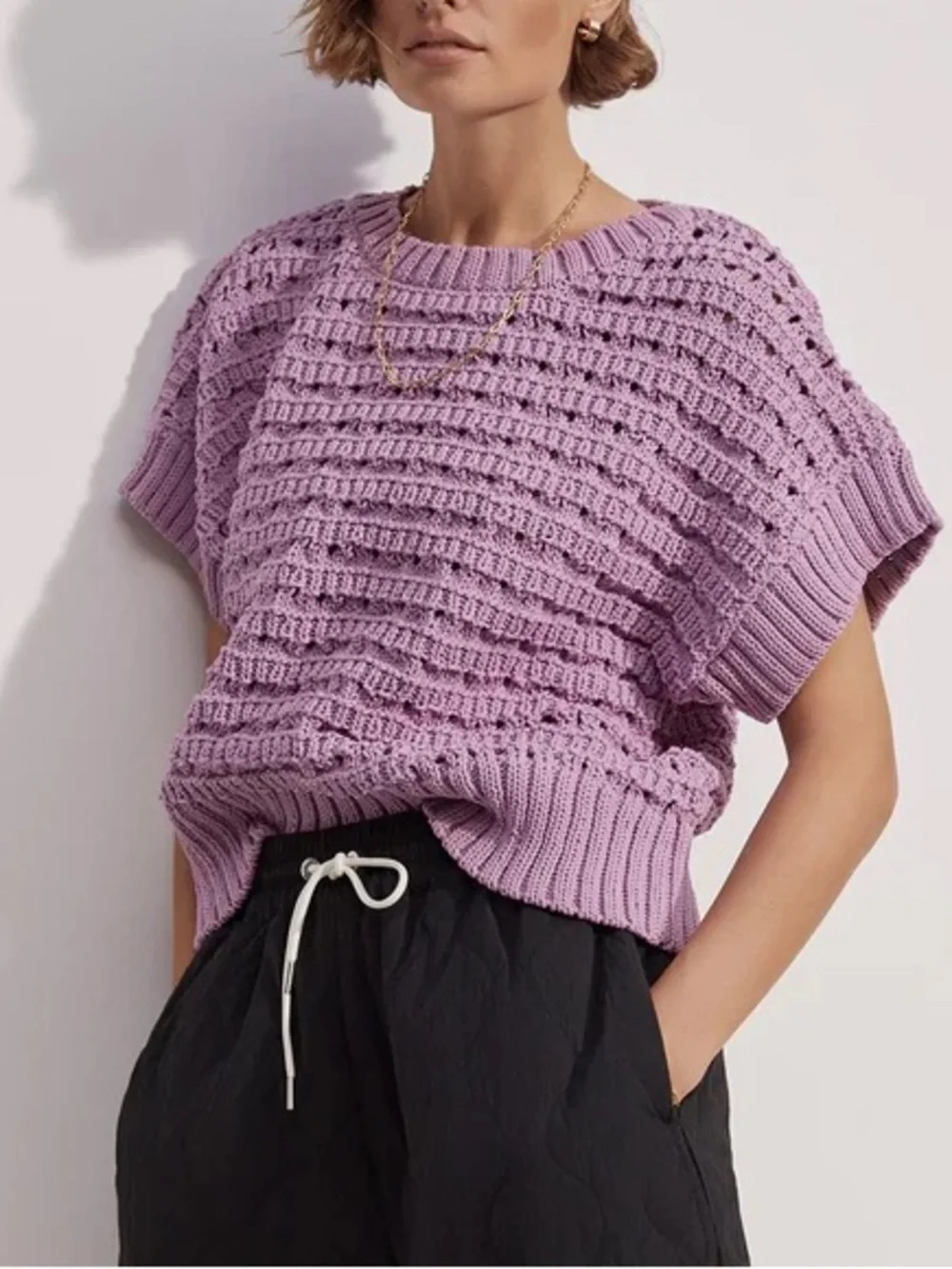 Varley Fillmore Purple Knit Short Sleeve Sweater